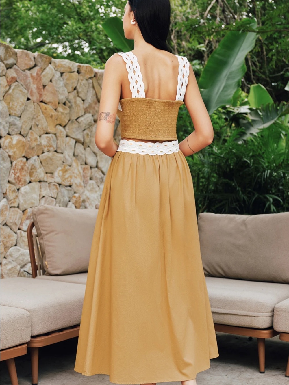 Commense Contrast Trim Cotton Linen Top & Skirt Set Size Large NWT - Picture 8 of 8